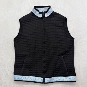 Equine Couture Womens XL Quilted Riding Vest Black Horse Print Trim Full Zip